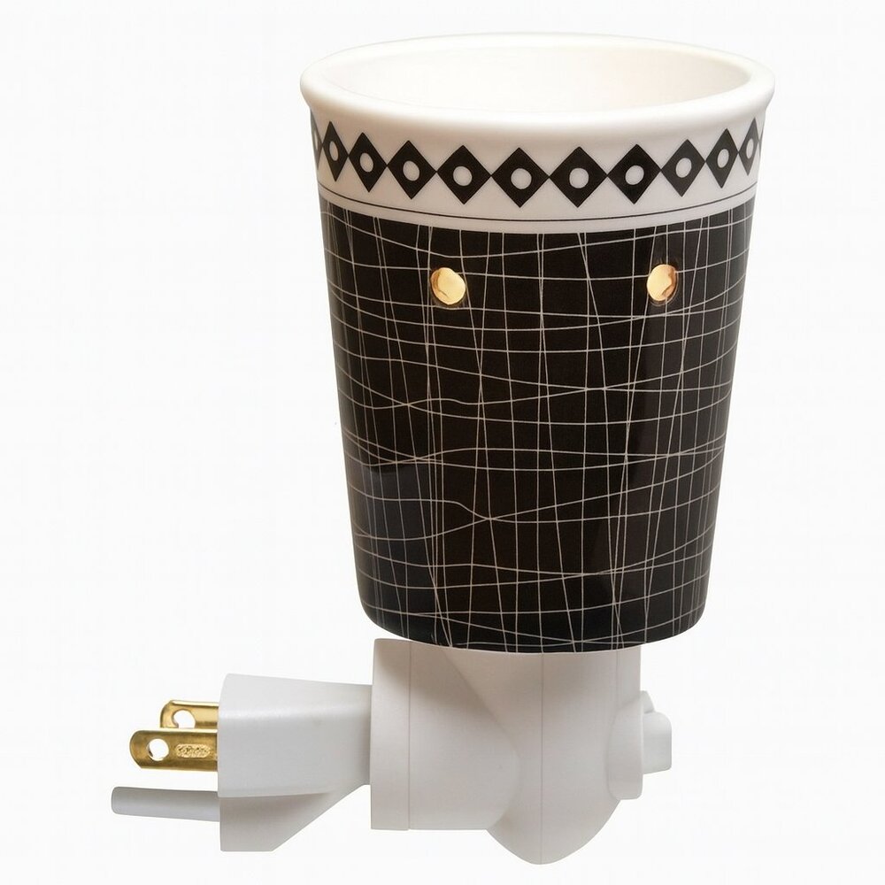Scentsy Plug In Warmer Black White Ceramic Twig Pattern – Open Box Unused